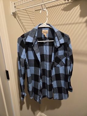 Blue and Black Plaid Button-Down Shirt